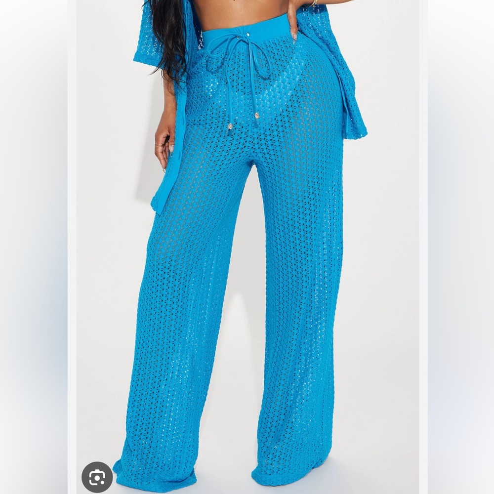 Blue Crochet Wide-Leg Beach Pants